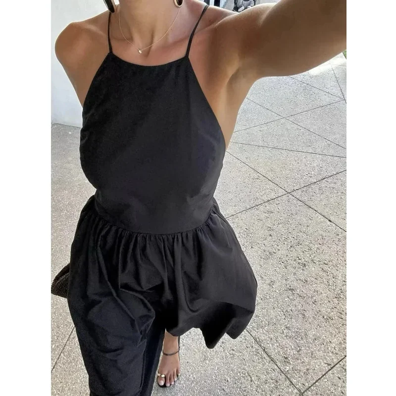 Women's Sleeveless Back Cross Lace Design Long Dress Sexy Backless Midi Casual Holiday Gown for Women