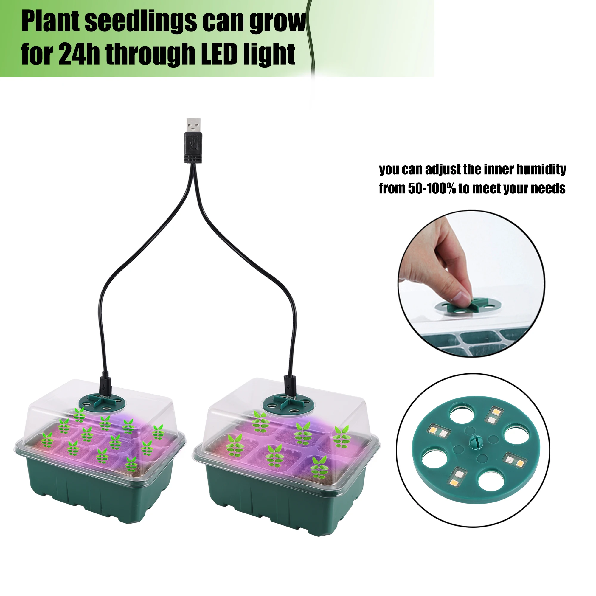 Seed Starter Trays with Grow Light, Seeding Starter Kits with Humidity Domes Cover, Indoor Gardening Plant Germination Trays