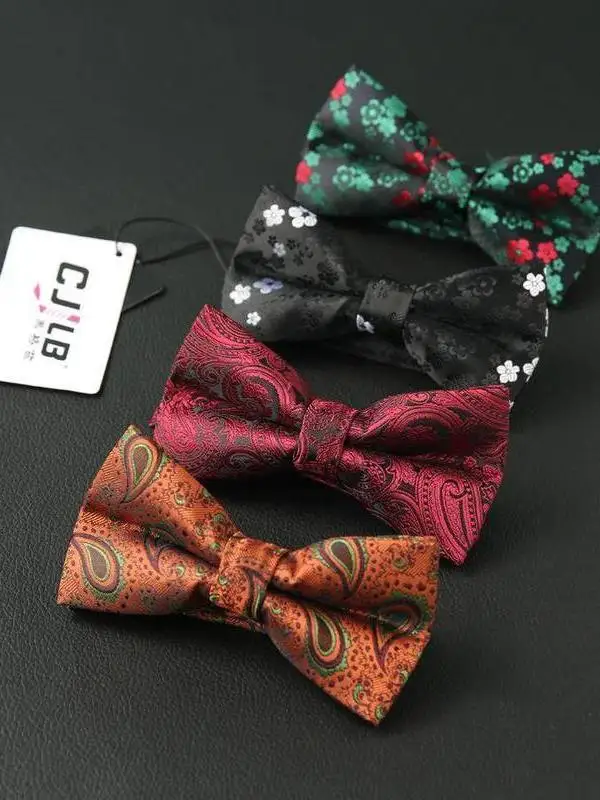 ファッションイエローペイズリー蝶ネクタイ男性用結婚式ビジネスパートネクタイアクセサリーエレガントクラシックスタイルメンズファッション