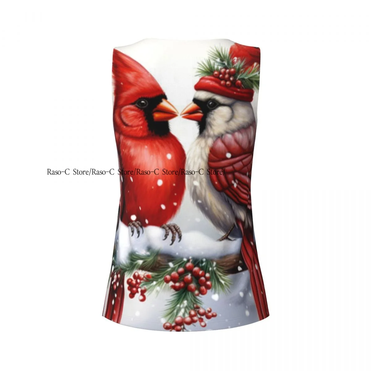 المرأة سترة مثيرة طيور الكاردينال يجلسون على فرع في الشتاء الغابات بلا أكمام الجولة الرقبة تانك القمم أنثى عادية الأساسية بروتيل