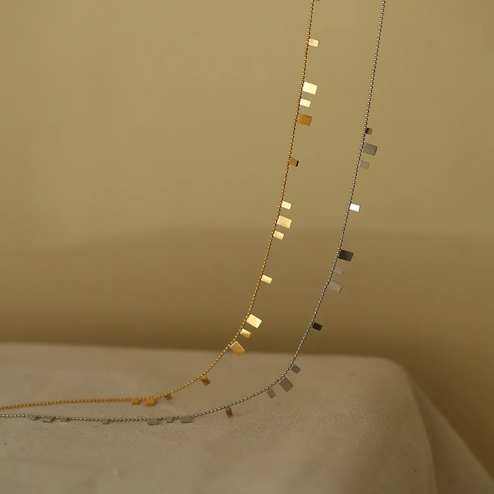 Fashion Tassel Sequin Bead Chain Necklace Women 18K Gold Color PVD Stainless Steel Jewelry Waterproof