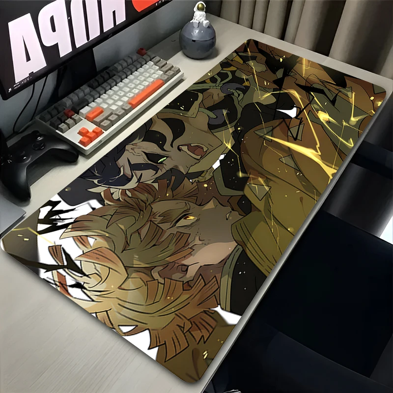 Tapis de souris Manga noir et blanc, ordinateur portable japonais, Anime arc-en-ciel, polymères de bureau, Cool Demon Slayer, Zenitsu, souris Sub PC, clavier jaune lea