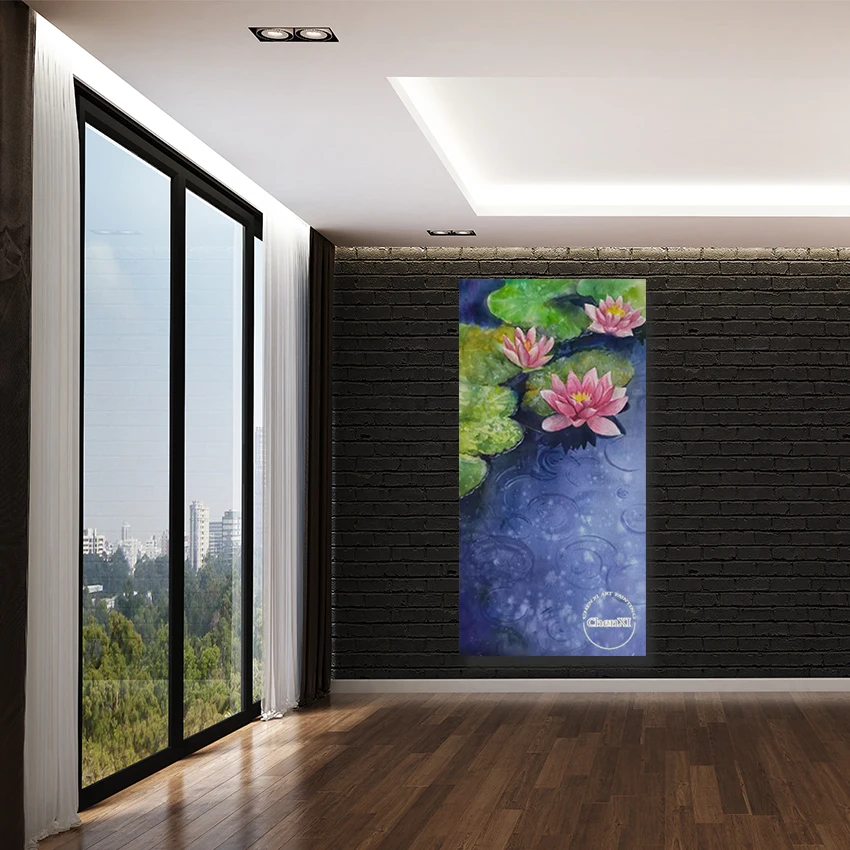 

Отель без рамы, роскошный абстрактный классический лотос, картина маслом с цветами, краски для ножей на холсте, настенное искусство, набор панелей