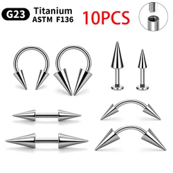 10 Uds G23 titanio Labret labio hilo interno ceja Piercings joyería corporal uña Nasal Labret Tragus Helix Stud cartílago oreja
