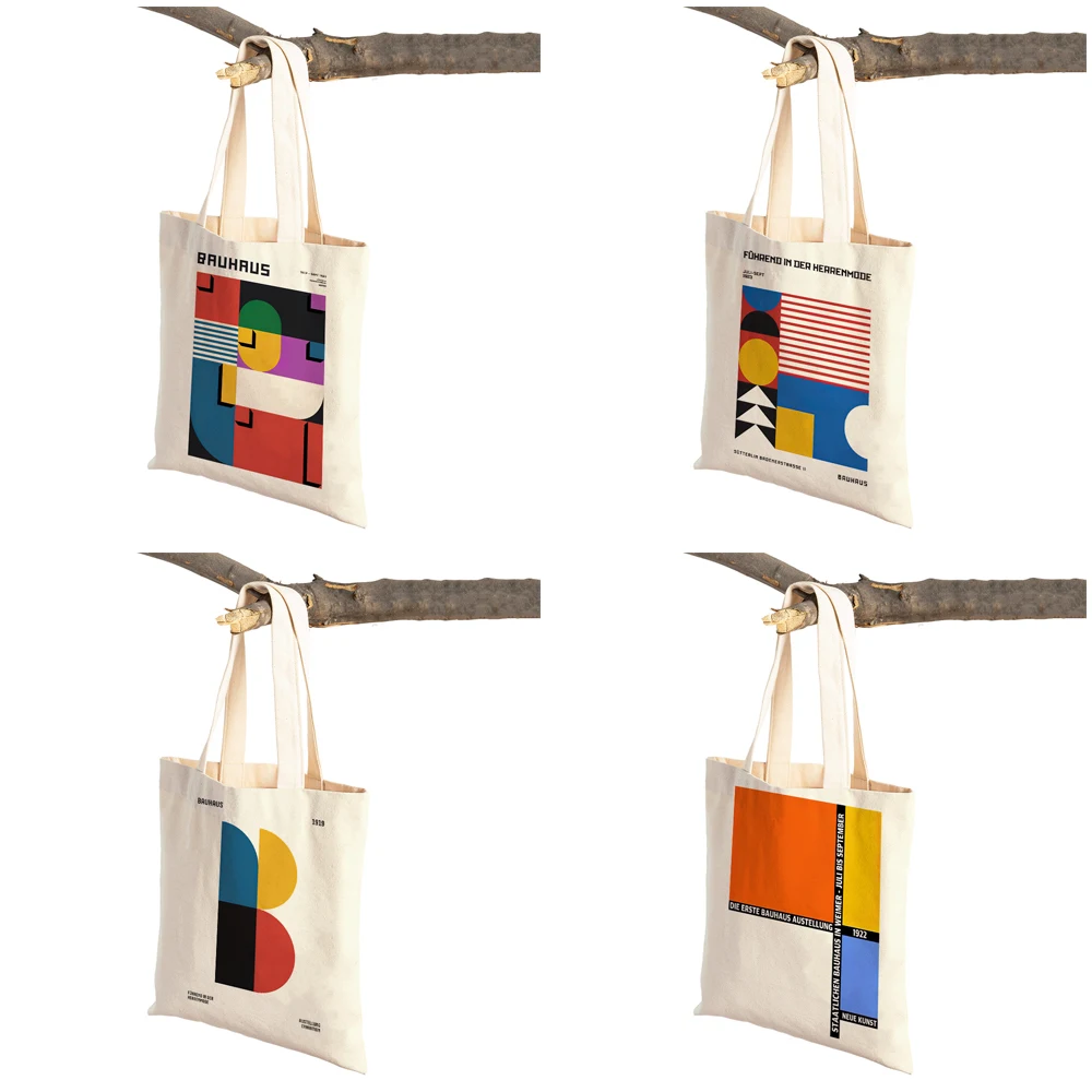 Bauhaus Minimalist Abstract Color Block Women Shopping Bags Double Print Casual Canvas Shoulder Handbag Child Shopper Bag