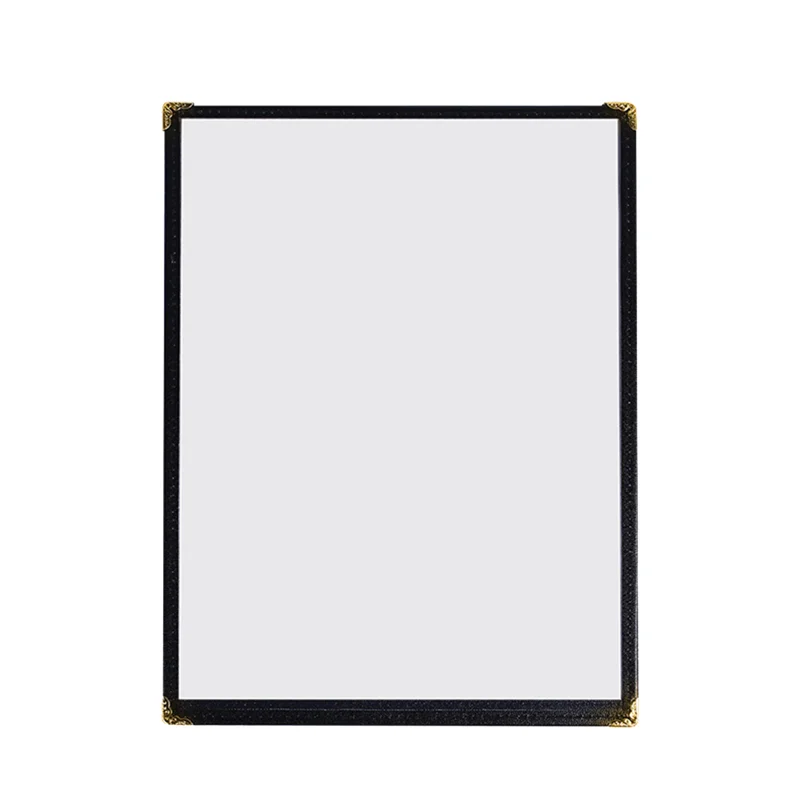 AC57-12 Pack A4 Menu Protective Case Double Stitch Edge Crystal Clear Vinyl (Black, 2 Pages/4 Views - 8.5 Inch X 11 Inch)
