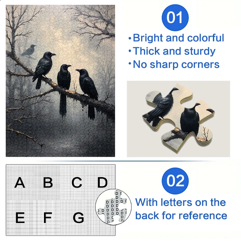 1000 قطعة من أحجية الصور المقطوعة لتجميع الغراب - ألغاز ورقية متقدمة ومقاومة للماء والخدش للبالغين، والمتعة العائلية، وحمالة الصدر
