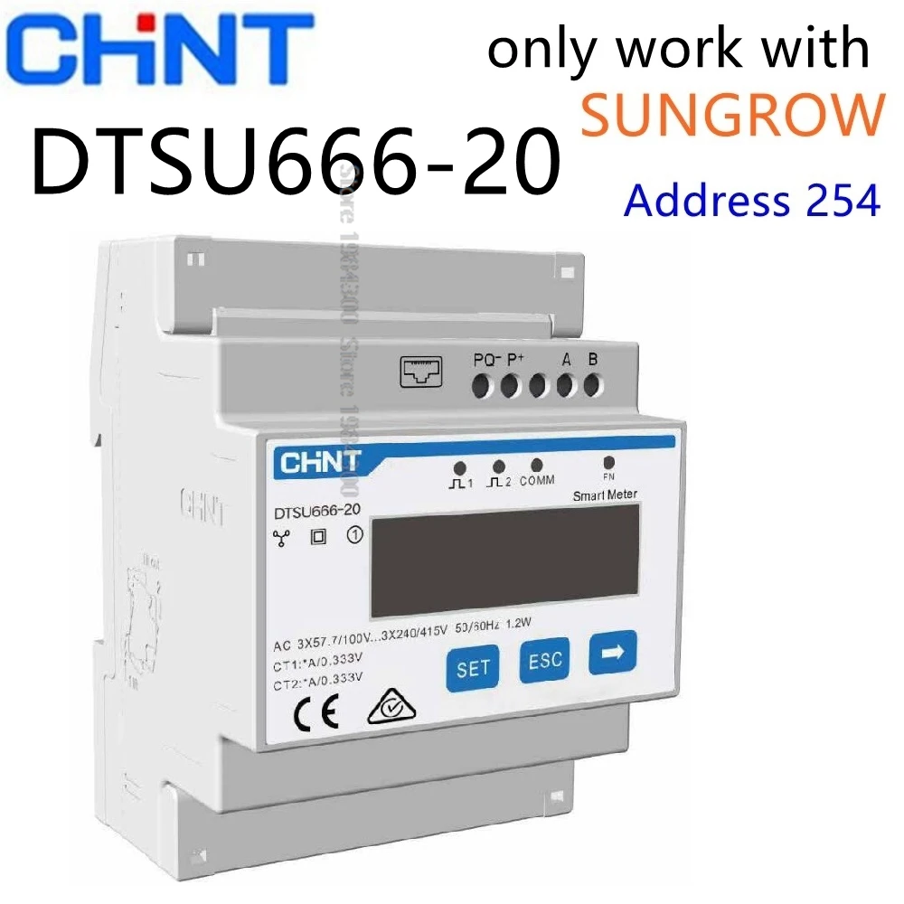 

DTSU666-20 SUNGROW Address 254 DTSU666 Electricity Energy Smart Meter Guide Rail CHINT Inverter RS485 Modbus