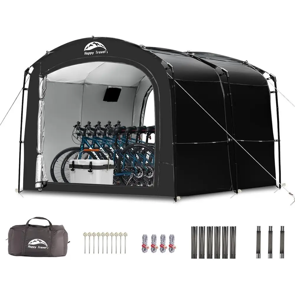 

Outdoor Bike Storage Tent: Large 8x7x6.3ft 2-in-1 Portable Shed with Double Doors and Mesh, Additional Top Storage, Ideal for La