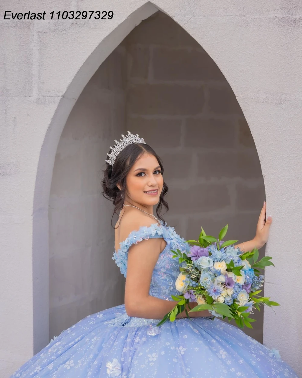 Evolt personalizado céu azul floral quinceanera vestido de baile apliques miçangas espartilho mexicano doce 16 vestido de 15 anos qd1161