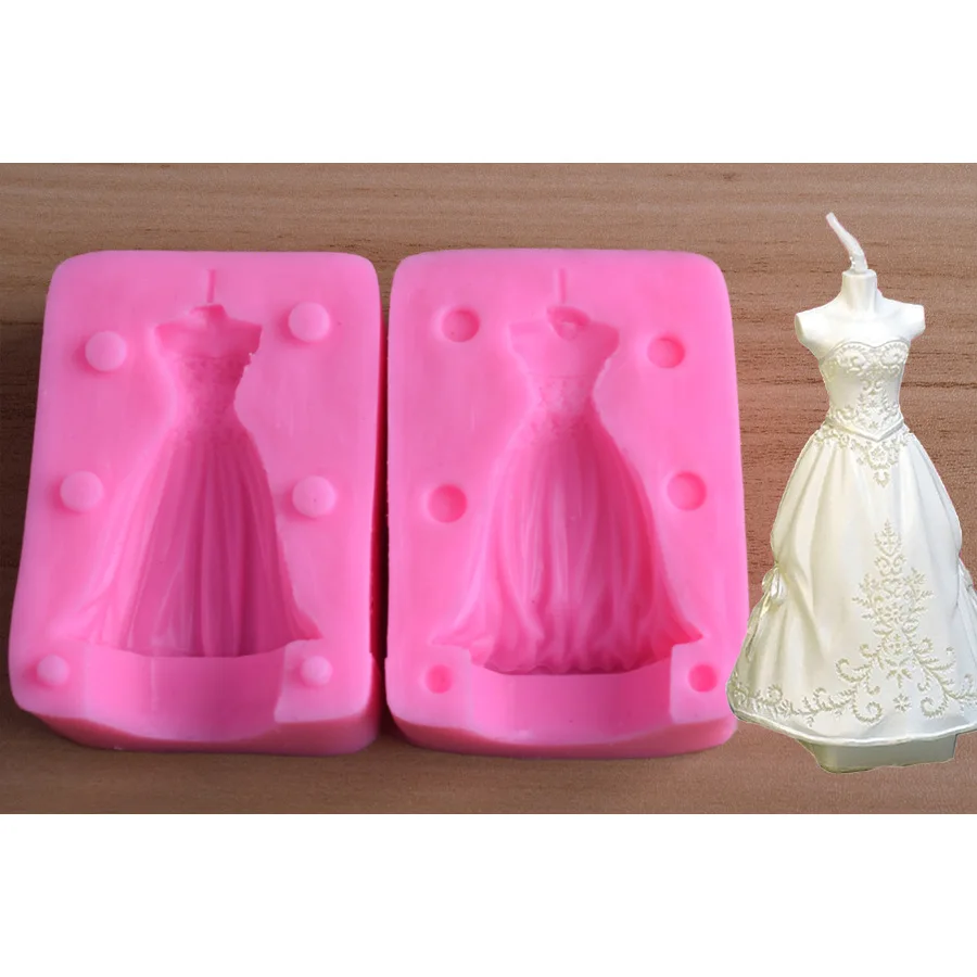 Aomily 3D Wedding Dress Suit Shapex Silicone Clip Mold Cake Molds Baking Pastry Chocolate Candy Jelly Cake Decoration Mould