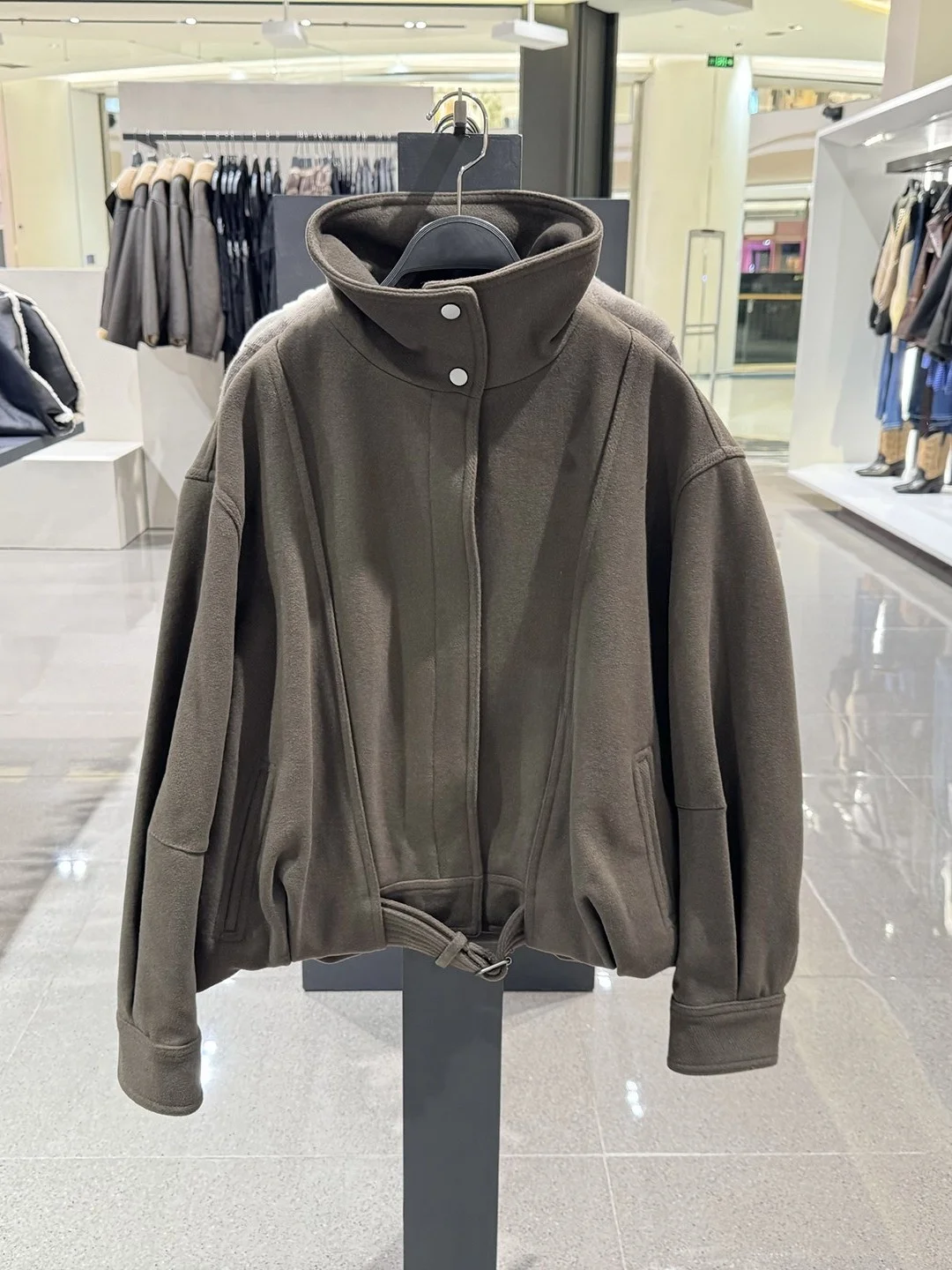 

Adjustable Hem High Collar Pilot Jacket Women's Fashion Autumn Winter New Style Loose Fit Short Coat European Style Long Sleeve