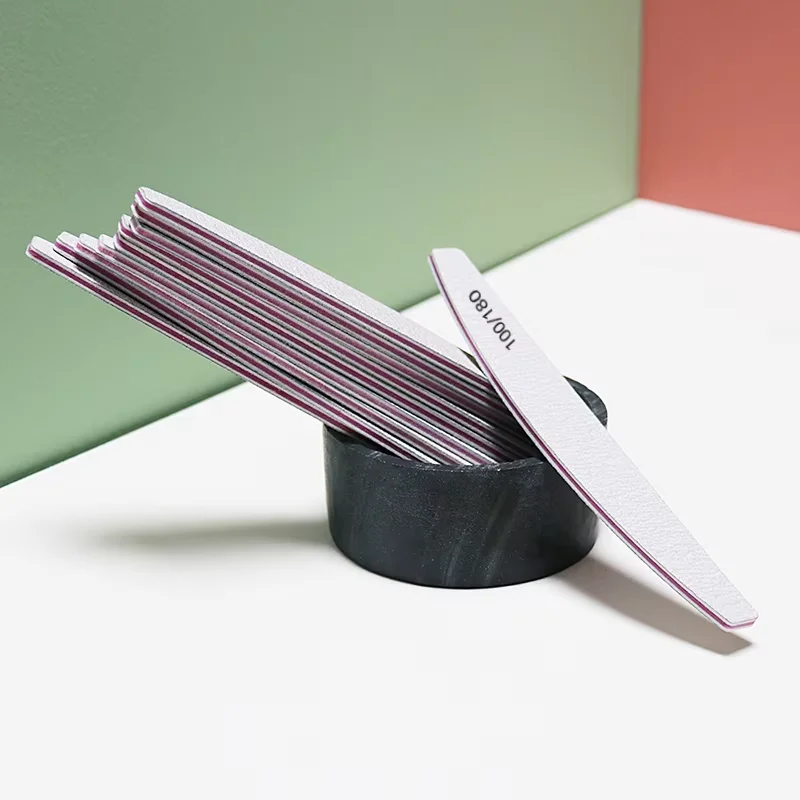 Nail File Buffer 100/180 Grit Half Moon Nail Files Double Side Sandpaper Nail Sanding Grinding Gel Nail Polish Manicure Tool
