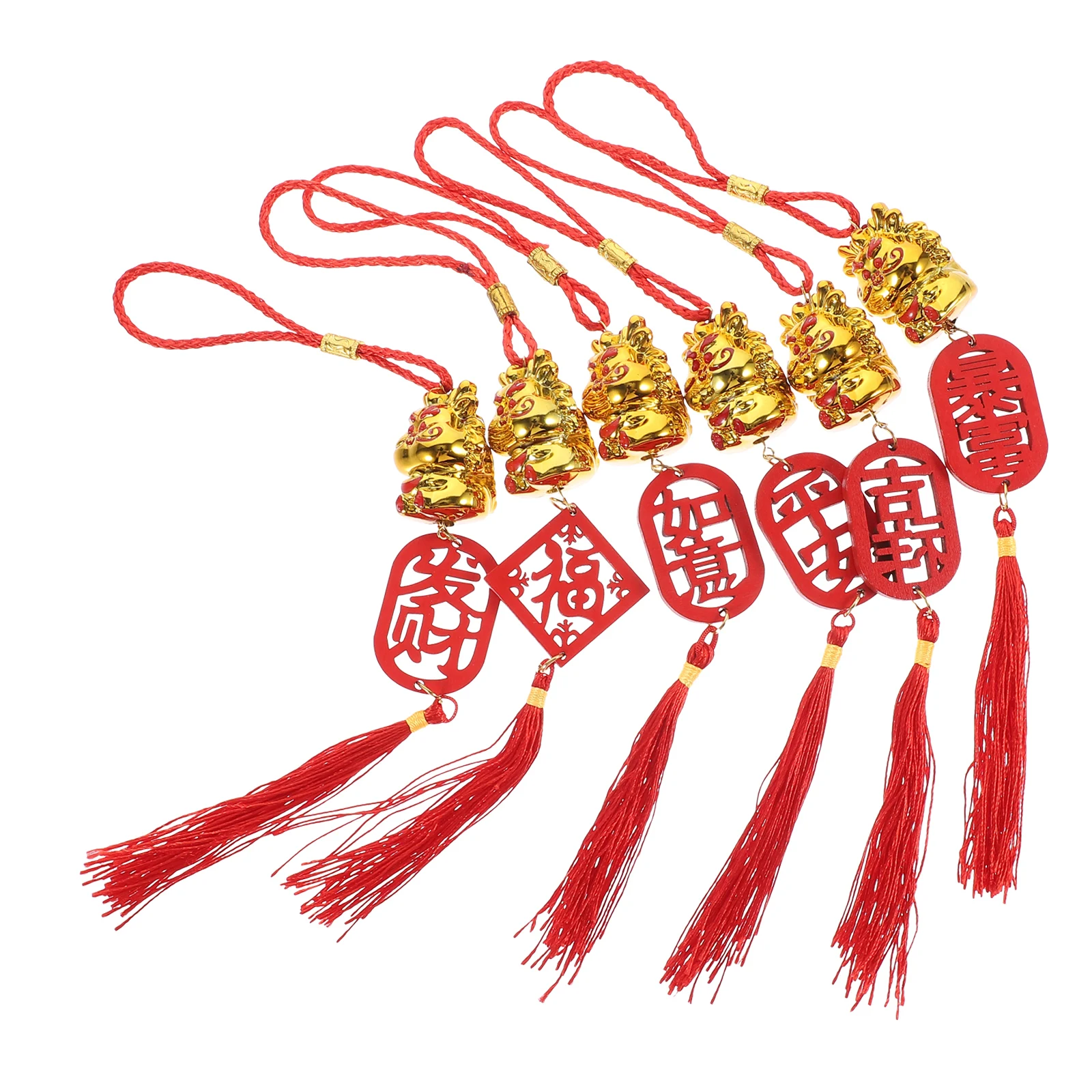 

6 Pcs Golden Dragon Wooden Charm New Year Bonsai Pendant Spring Festival Hanging Decor Party Supplies nament Home Car Tree Door