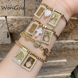 Scapula Charms Bracelets Gold Plated Brass Pearl Religious Pendant Thread Adjustable Bracelet For Women W2503