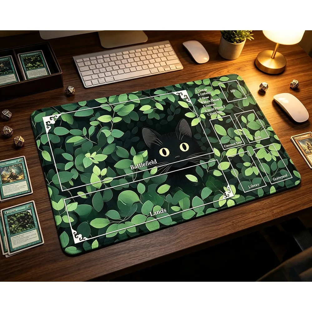 Cute Black Cat Pattern PlayMat Durable Office Deskpad Parties Gathering Card GameMat  Non-slip Keyboard PC Gaming Mouse Pad