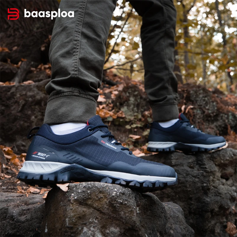 BAASPLOA Men Hiking Shoes Waterproof Outdoor Sneakers Non Slip Wear Resistant Walking Shoes Lightweight Trekking Footwear