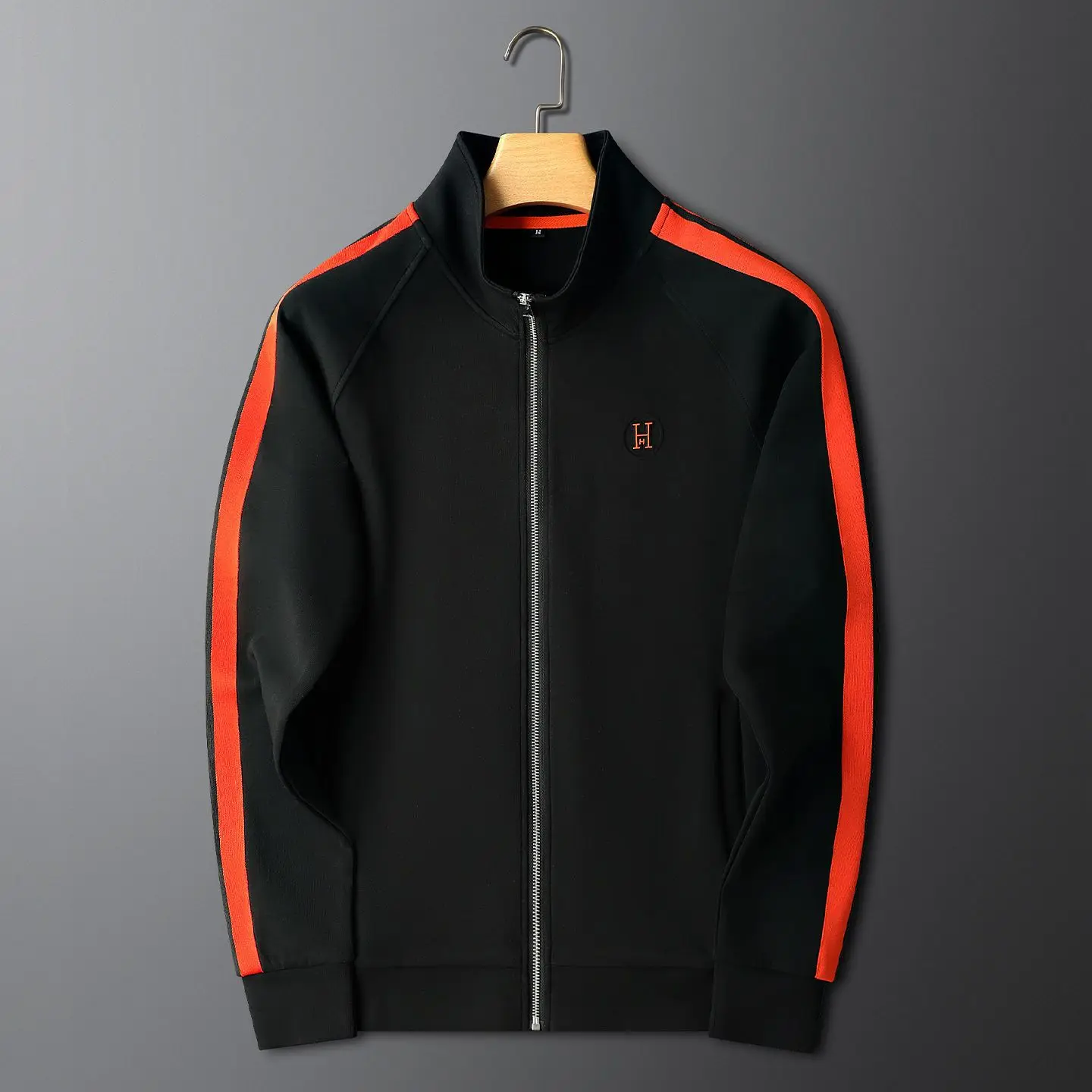 

Spring and Autumn New Casual Sports Suit Men's Trend Contrast Striped Slim Two-Piece Set Wasteland Dopamine