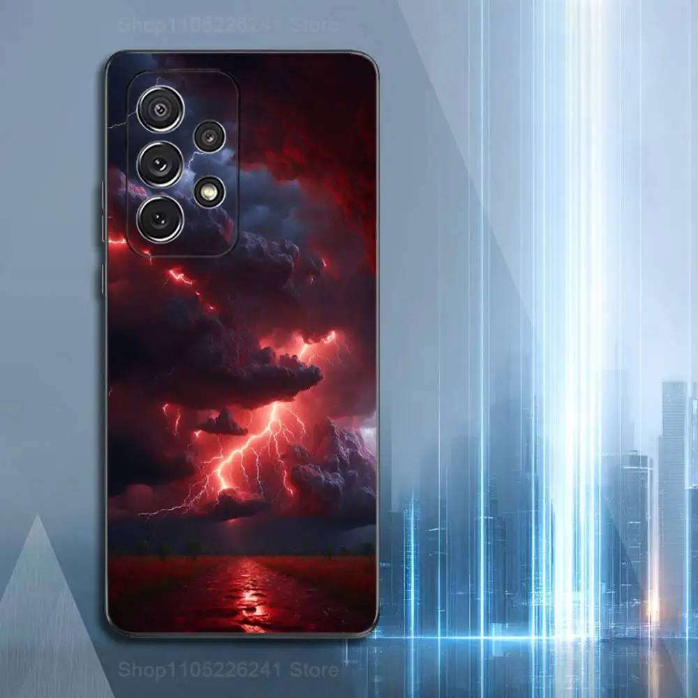 Custodia per telefono Nature Thunderbolt Lightning per Samsung S22, S21, S20, S10, S9, S25, S24, S23, Ultra, FE, Plus, Lite, morbido silicone nero