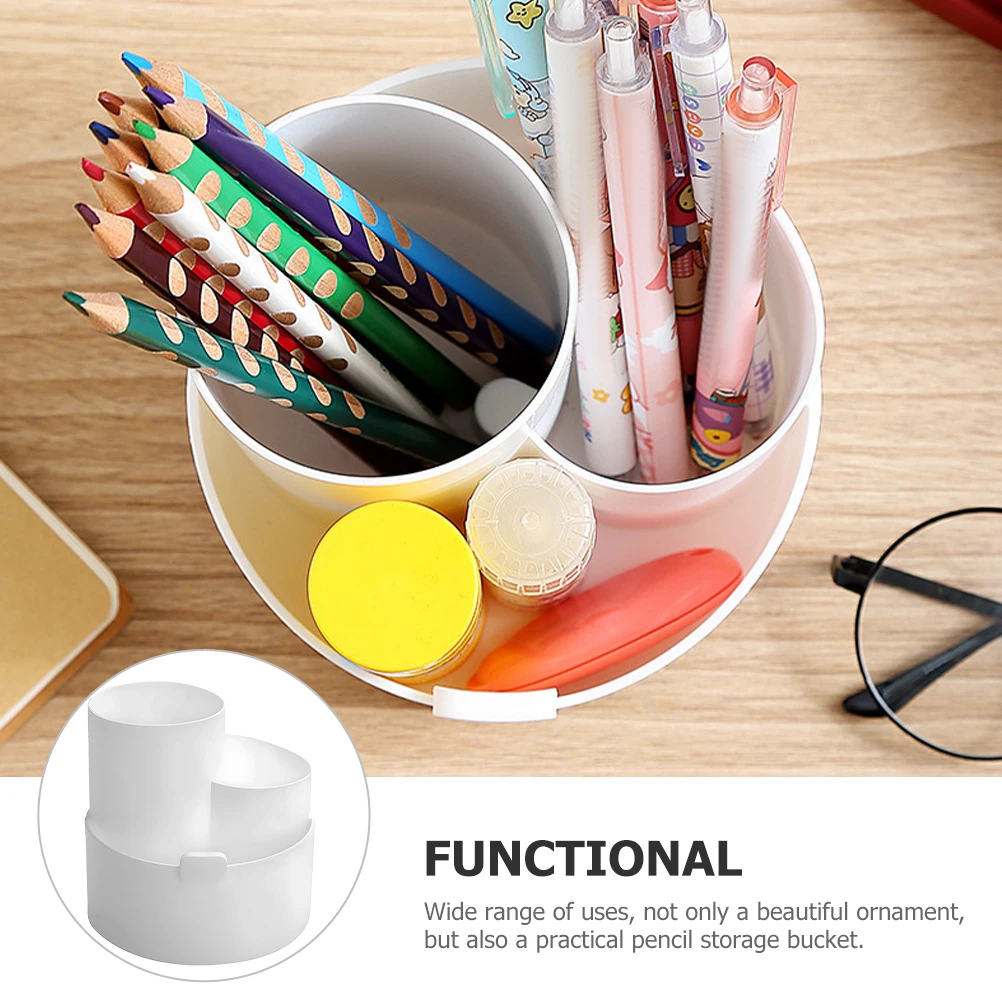 

360 Degree Rotating Desk ganizer 3 Compartments Pens Makeup Brushes Storage White Simple Practical Lightweight Smooth Surface