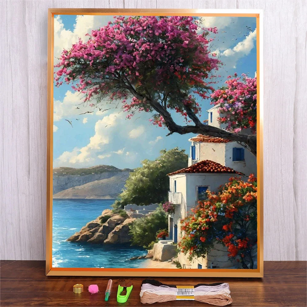 40*50 11CT Print Canvas Landscape Printed Cross Stitch Kit Full Embroidery Eco-cotton Thread Home Decor Painting Embroidery Set