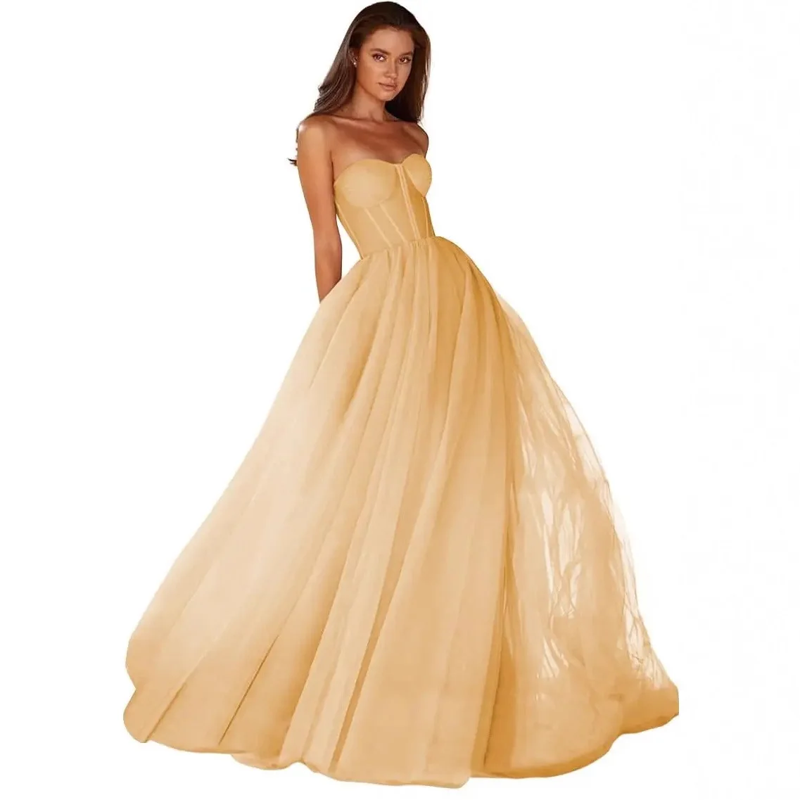 Милое бальное платье без бретелек для выпускного вечера для женщин Платья трапециевидной формы из тюля Длинные женские вечерние платья на шнуровке сзади Новый