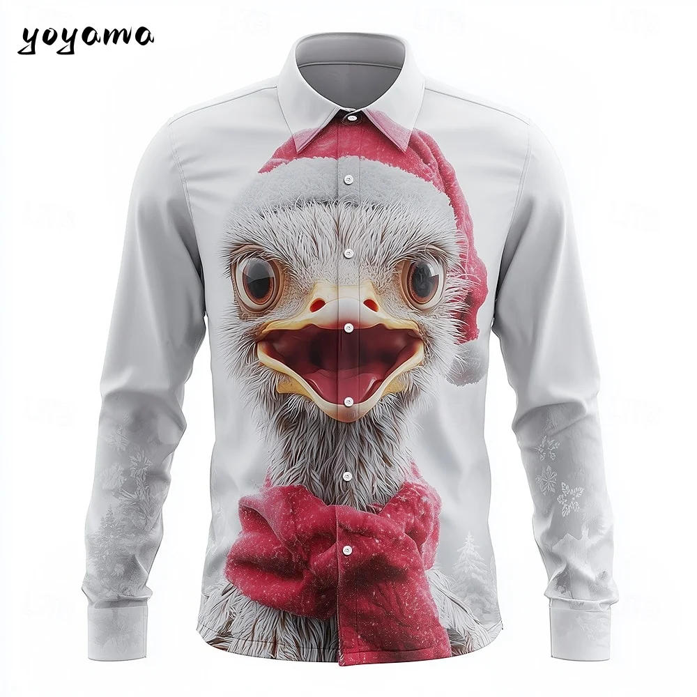 2025 Christmas Theme Men's Snowflake Christmas Animal Printed Shirt Button up Shirt Casual Long Sleeve Shirt Street Men's Shirts