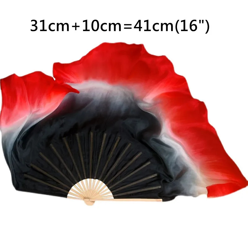 New Black Red Gradient Yangko Dance Fan Real Silk Veil Bamboo Ribs Double Sided 1 Pair Stage Show Props Performance Short Fan image 3