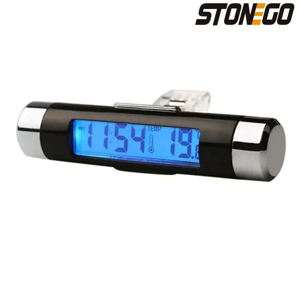 

STONEGO New LCD Car Thermometer and Digital Clock 2-in-1 - Clip-On Automotive Electronic Clock