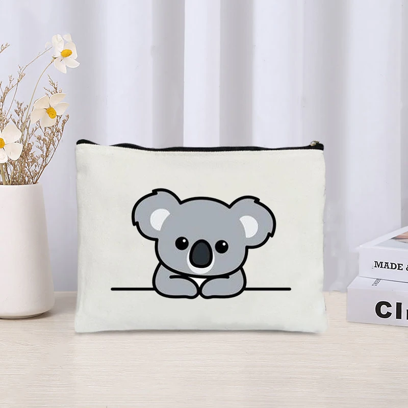 Koala Pattern Cosmetic Case Bag for Ladies Trendy Zipper Makeup Lipstick Brush Organizer Cute Pencil Box Toilet Cosmetic Pouch