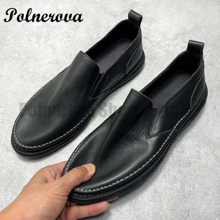 

Breathable Hollowed Out Casual Leather Shoes for Men Soft Sole and Soft Leather Round Toe Slip On Loafers Handmade Men Shoes