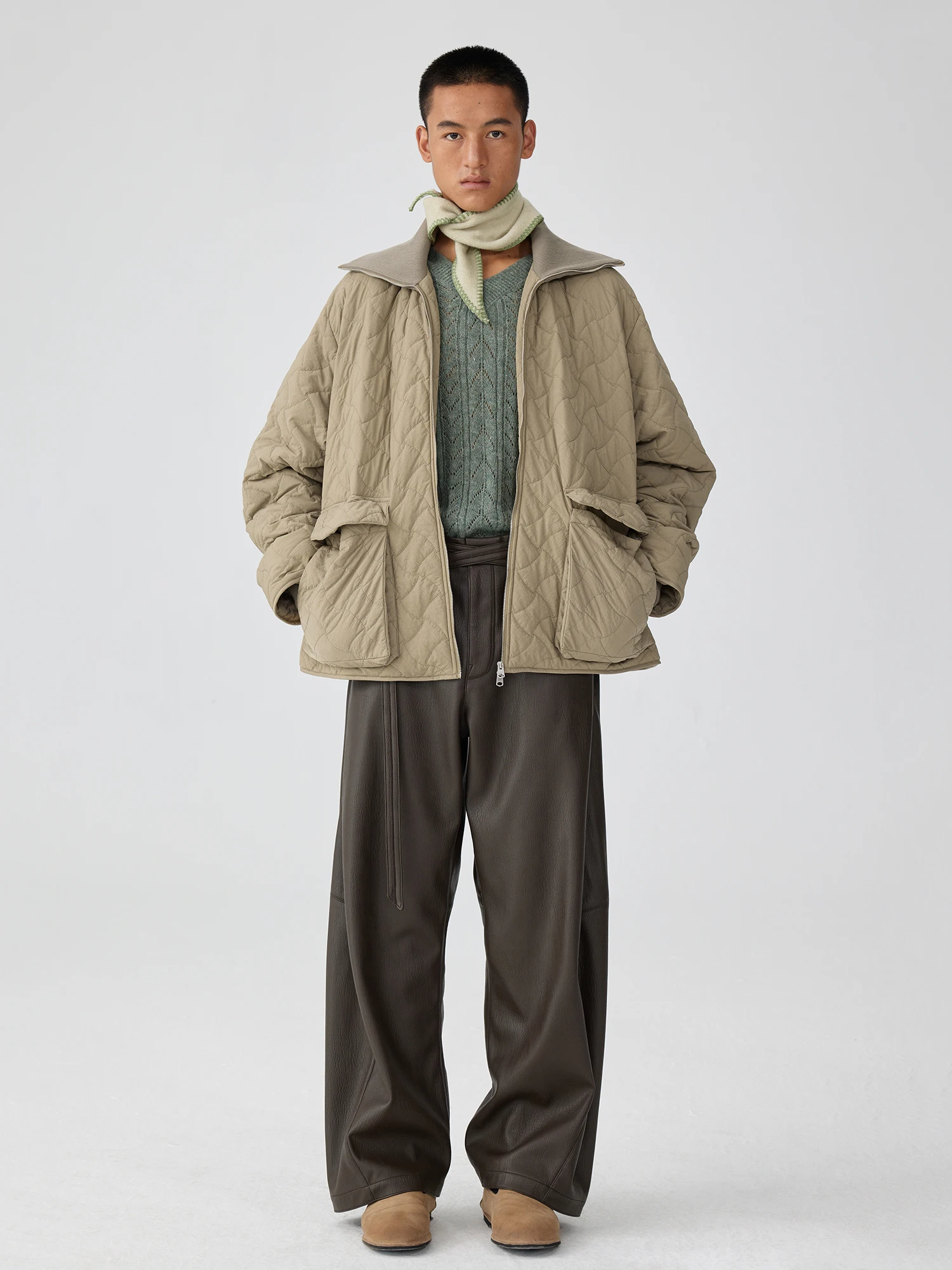 

Simple Project Quilted Jaet with Ribbed Collar Youthful ular Loose Fit Warm Thiened Cotton Coat for Autumn And Winter