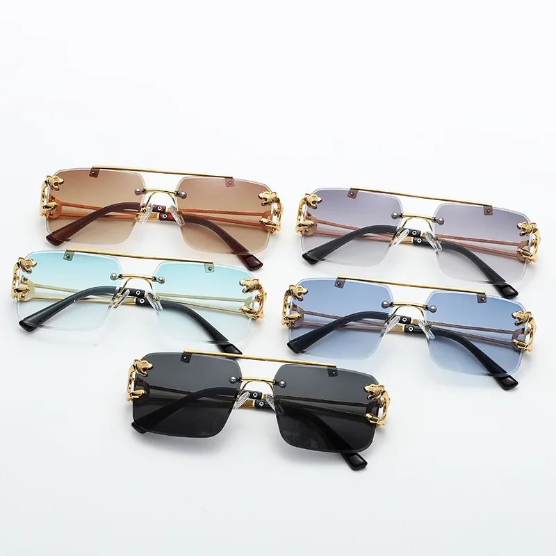 

Fashion Gradient Rimless Sunglasses Blue Brown Black Metal Square Women Sun Glasses European Style Travel UV400 Eyewear