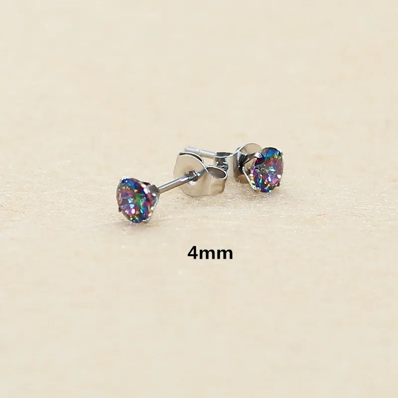 2 3 4 5mm Edelstahl-Ohrstecker mit kleinen bunten Zirkonen, IP-Beschichtung, kein Verblassen, allergiefrei – Detail 3