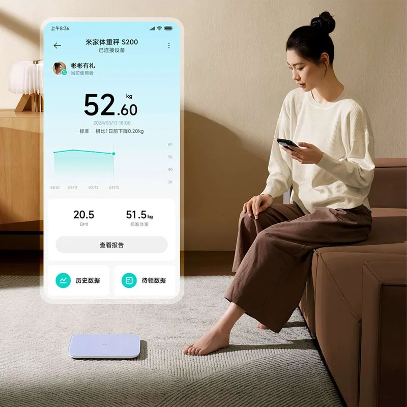 Xiaomi Mijia مقياس الوزن S200 بلوتوث 5.4 ذكي وزن الجسم BMI LED شاشة ديجيتال قياس دقيق يعمل مع تطبيق Mihome