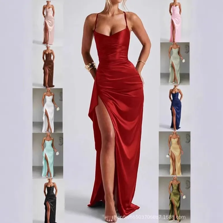 Elegant A-Line Off Shoulder Long Satin Dress for Wedding Guest Summer Party Prom Wedding Party Elegant Formal Women's One-piece