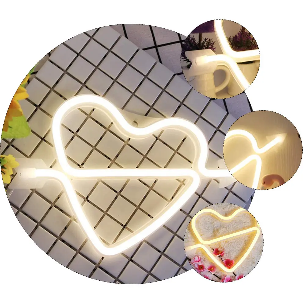 

LED Neon Lamp Arrow Through Heart Shape Creative Night Light Decorative Lighting Bedroom Office Home Ornament LED Neon Lamp