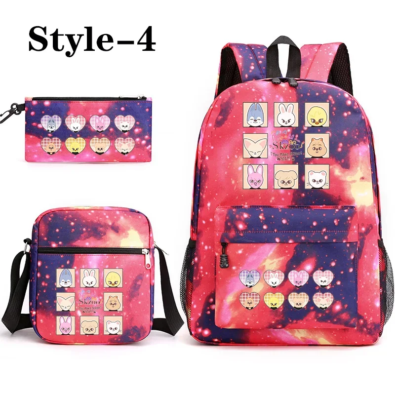 skzoo Felix Bangchan  A cool and trendy three-piece printed backpack with 40L large capacity, Schoolbag back to school