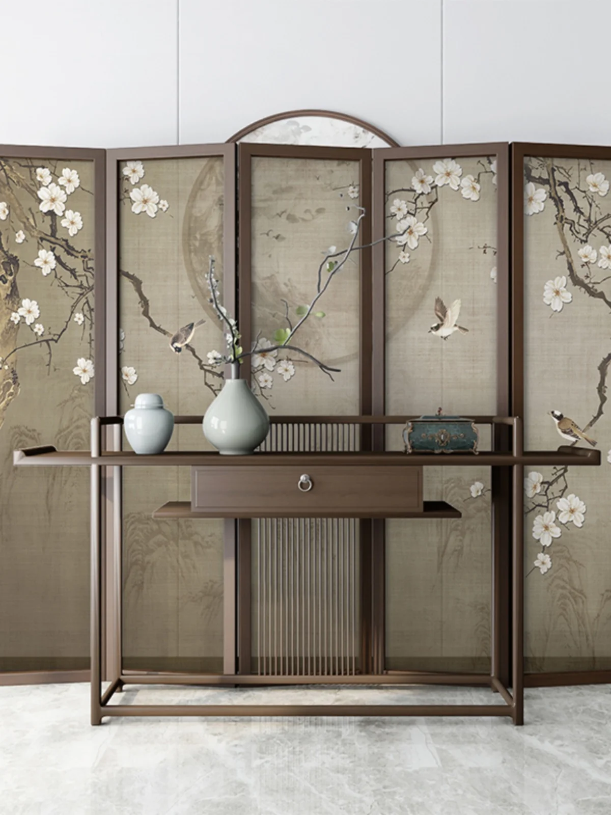 

Screen: Chinese-style solid wood partition, living room