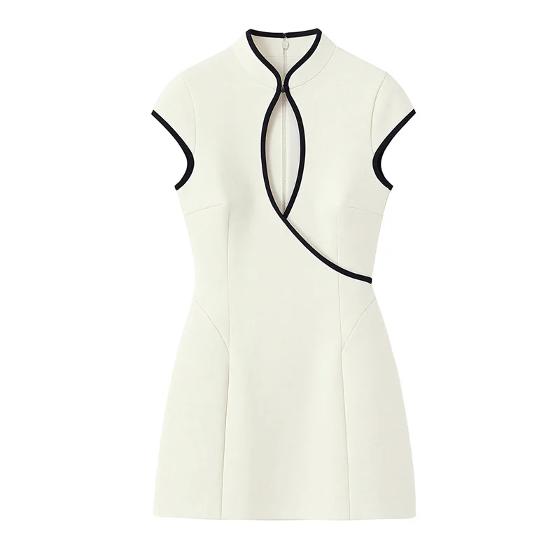 Robe pour femme, nouvelle collection été 2026, style Qipao blanc sans manches, mini-robe ajourée élégante et tendance