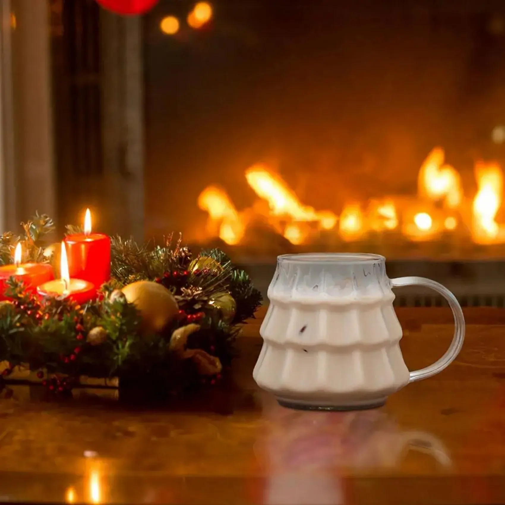 【PRICE REDUCT】2X Transparent Coffee Mug With Handle Christmas Tree Shape Milk Breakfast Glass Cup Kitchen Drinkware