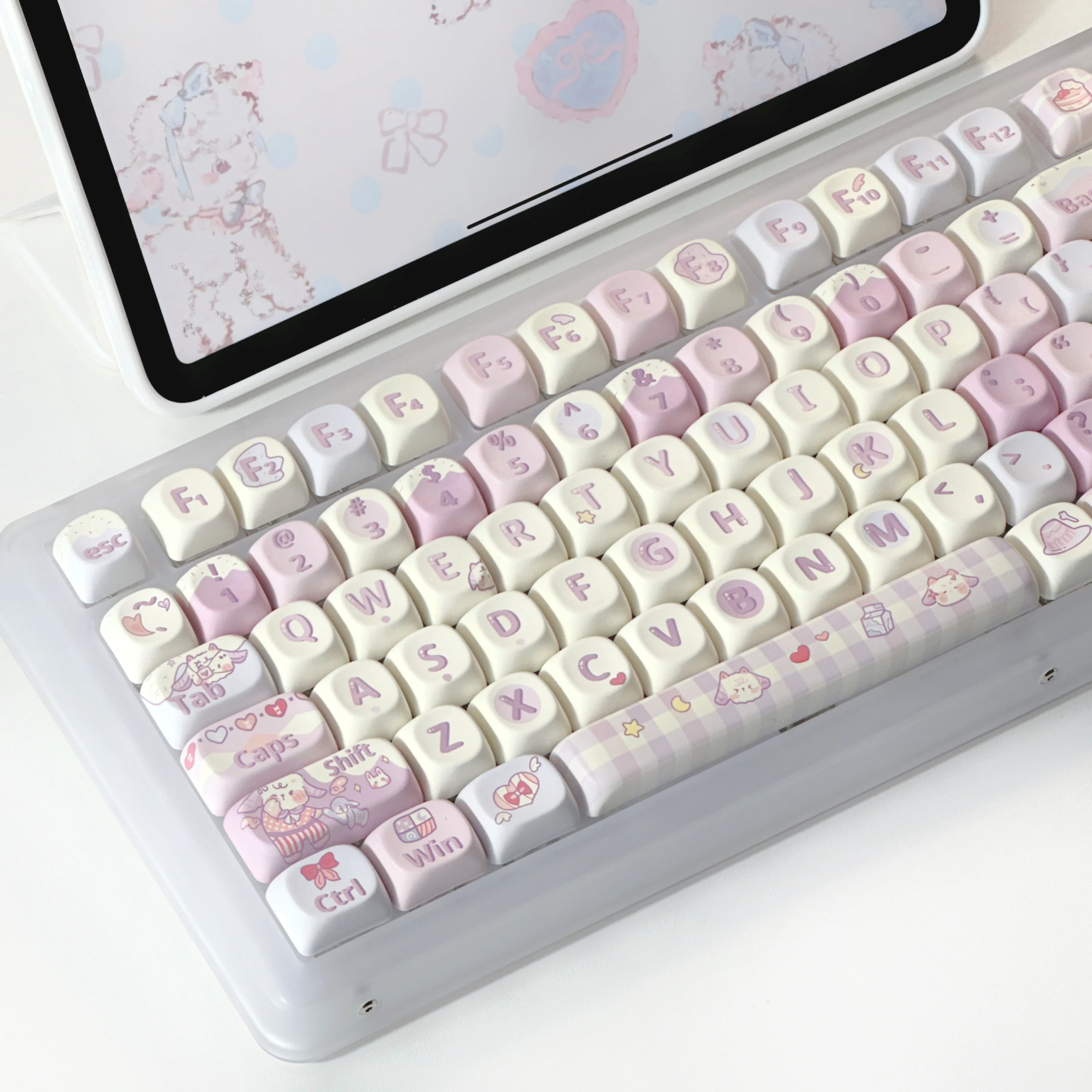 131Keys Cute Taro Keycap Type Moa Diy Mechanical Keyboard Customized Keycap Gentle Morandi Color Pink Purple Round Keycaps