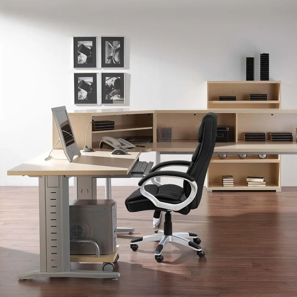 

Computer Desk Chair, PU Leather Adjustable Height Modern Executive Swivel Task Chair with Padded Armrests and Lumbar Support