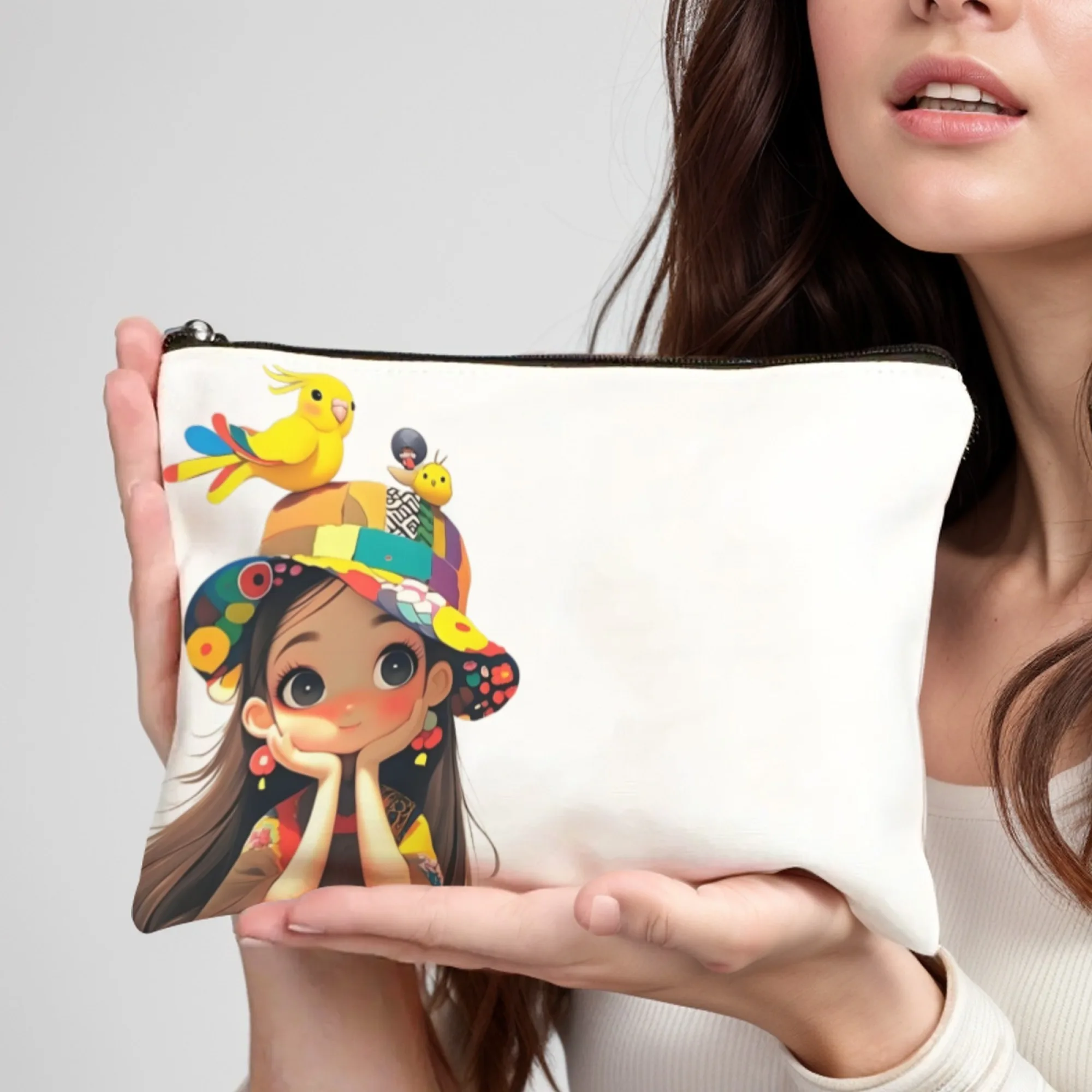 Borsa per il trucco per ragazza carina Borsa per cosmetici per ragazza uccello Regali di Natale di compleanno per le donne Borsa da viaggio per trucco da toilette con cerniera