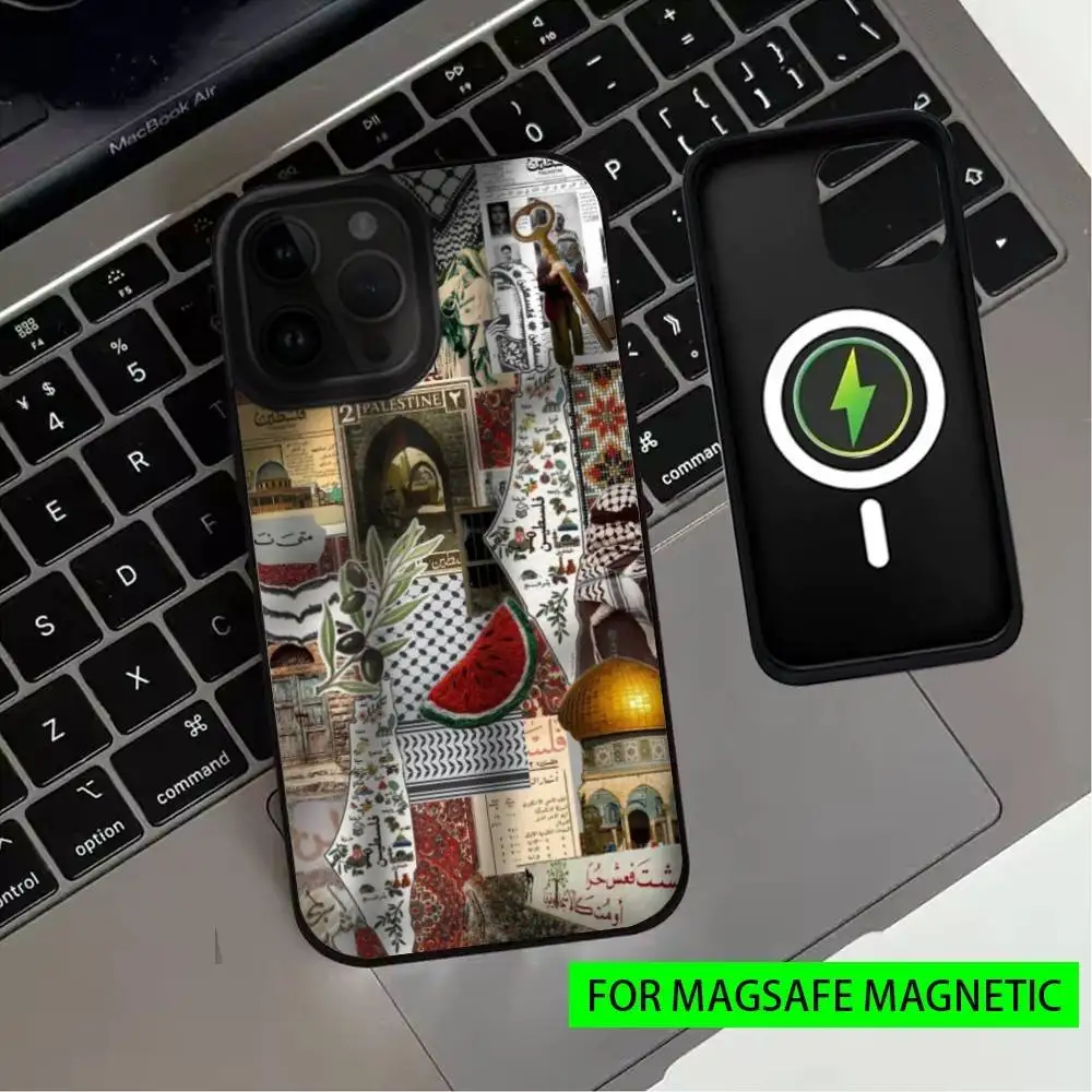 حافظة هاتف فنية P-Palestine-es-F-Flag لهاتف iPhone17,16,15,14,13,12,11 Plus، Pro Max Magnetic للشحن اللاسلكي Magsafe