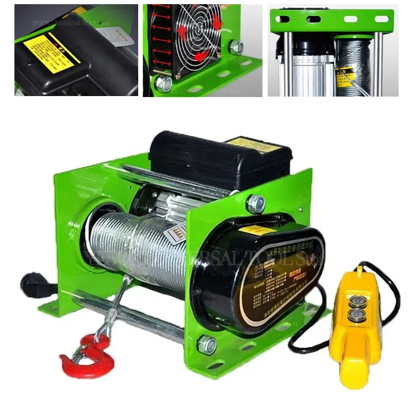 Electric Winch 30M Steel Wire Rope Windlass Winding Engine 1800W 220V Elevator Household Building Crane 400-800KG Electric Hoist