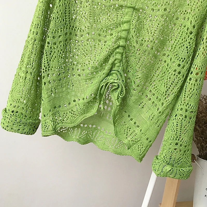 Women Y2k Crochet Knit Hollow Out Crop Top Long Sleeve Shrug Sweater Mesh Cover Ups Cardigan V-neck Streetwear Pullover Women view 5