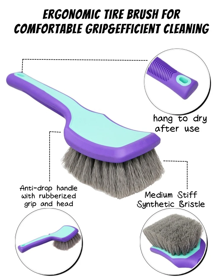Lucullan XL Große Felgenbürste mit ergonomischem, rutschfestem Gummigriff und weichen Borsten für die Detaillierung und Reinigung von Autoreifen und Felgen. – Detail 2