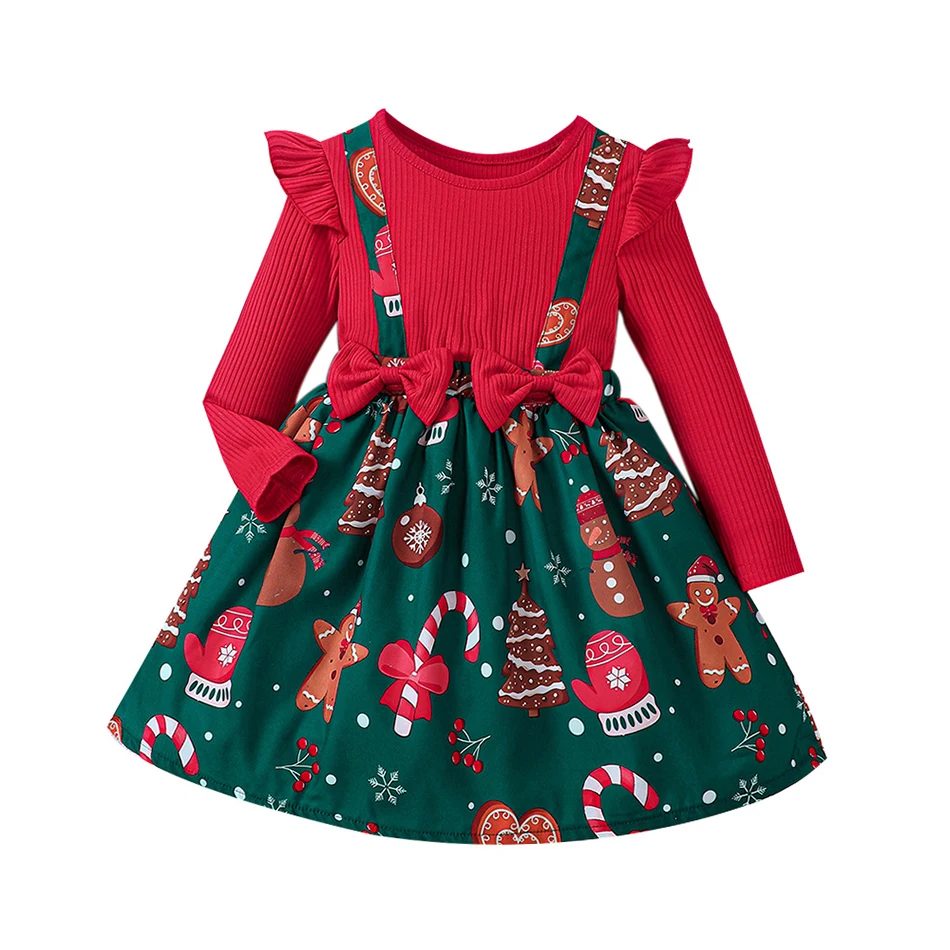

2025 New Kids Christmas Dress Girls Clothes Autumn Winter Cute Cartoon Print Long Sleeve Princess Dress Casual 1-6 YearsY