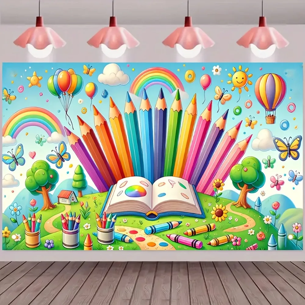 Welcome Back to School Backdrop Banners, Hot Balloons, Books Children's Graduation Party Decorations Photo Shoots Backdrop Props view 2